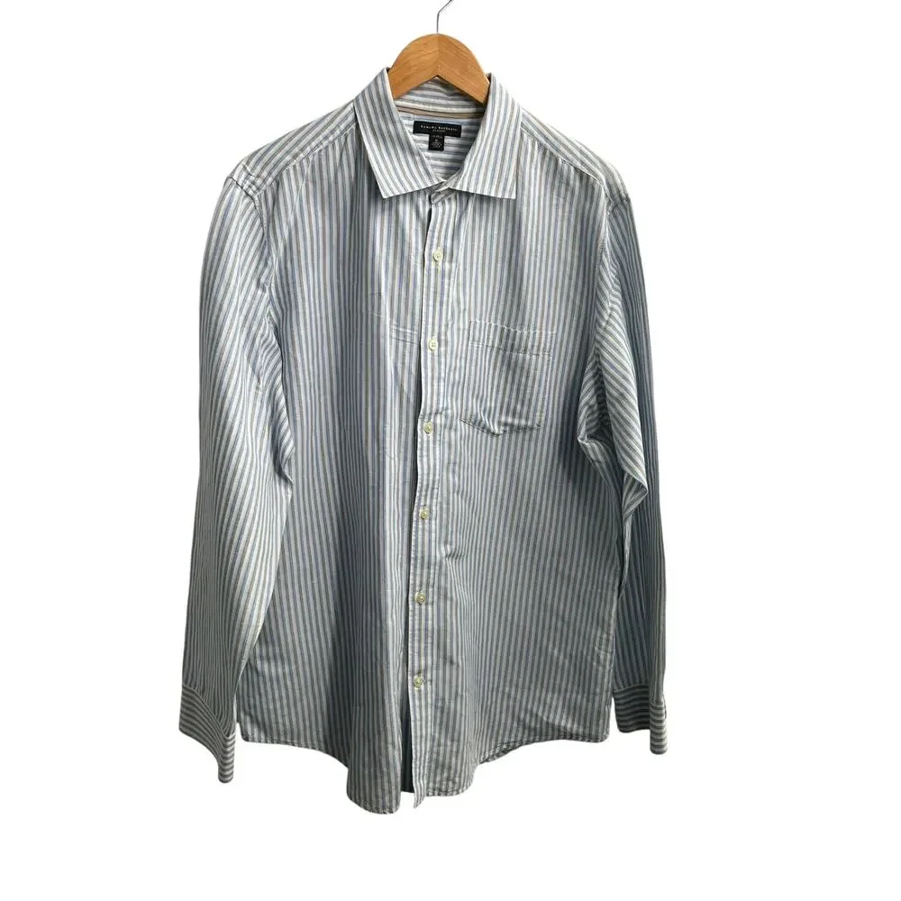 Banana Republic Linen & Cotton Mens Blue / Neutral 17-17 1/2 Casual Shirt XL